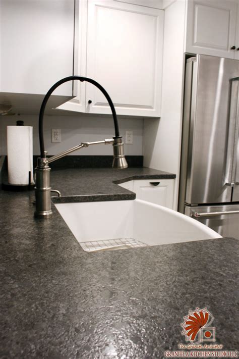 steel gray leathered granite with white cabinets|white cabinet granite colors.